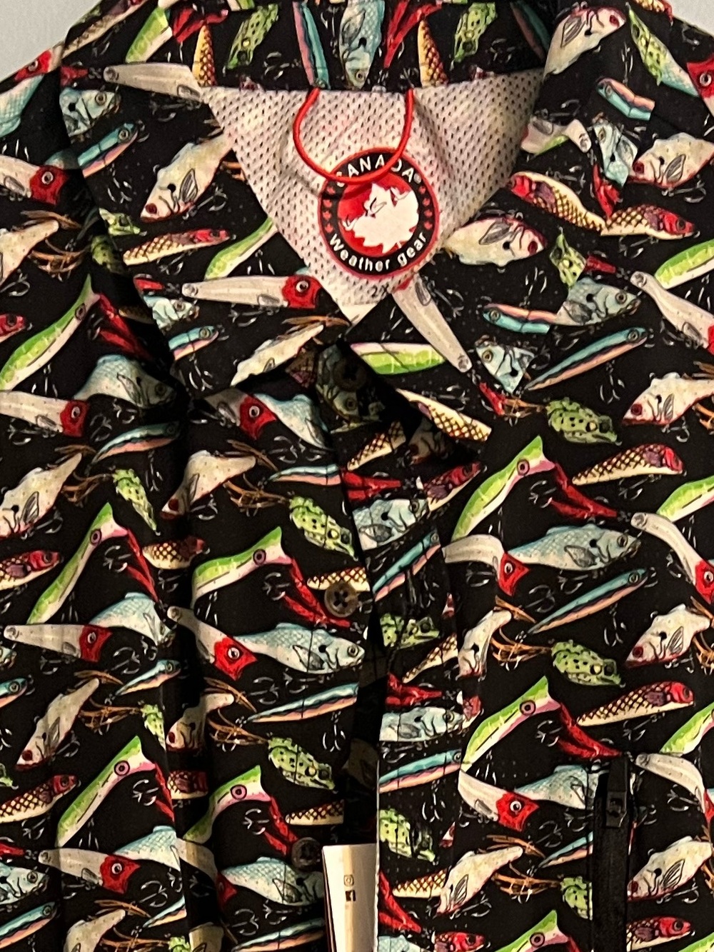 Fishing Lure Shirt🐟 AOP Canada Weather Gear Vented Fishing Button Up 2XL NWT 🏷️